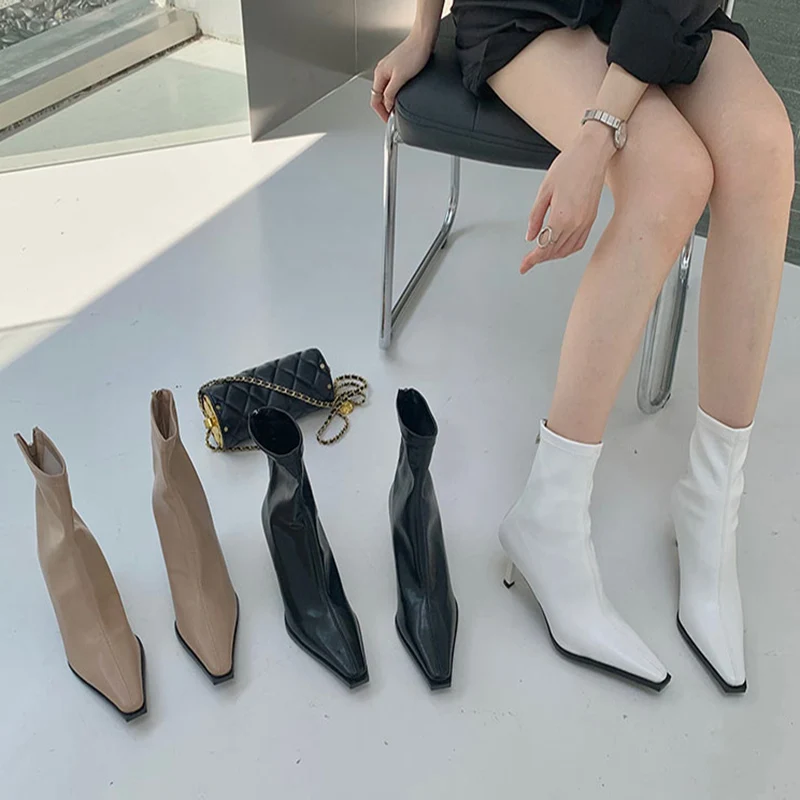 

2022 Fashion Zippers Women Ankle Boots Sewing Outdoor Female Heel Shoes Short Boot Casual Pointed Toe Ladies Modern Boots