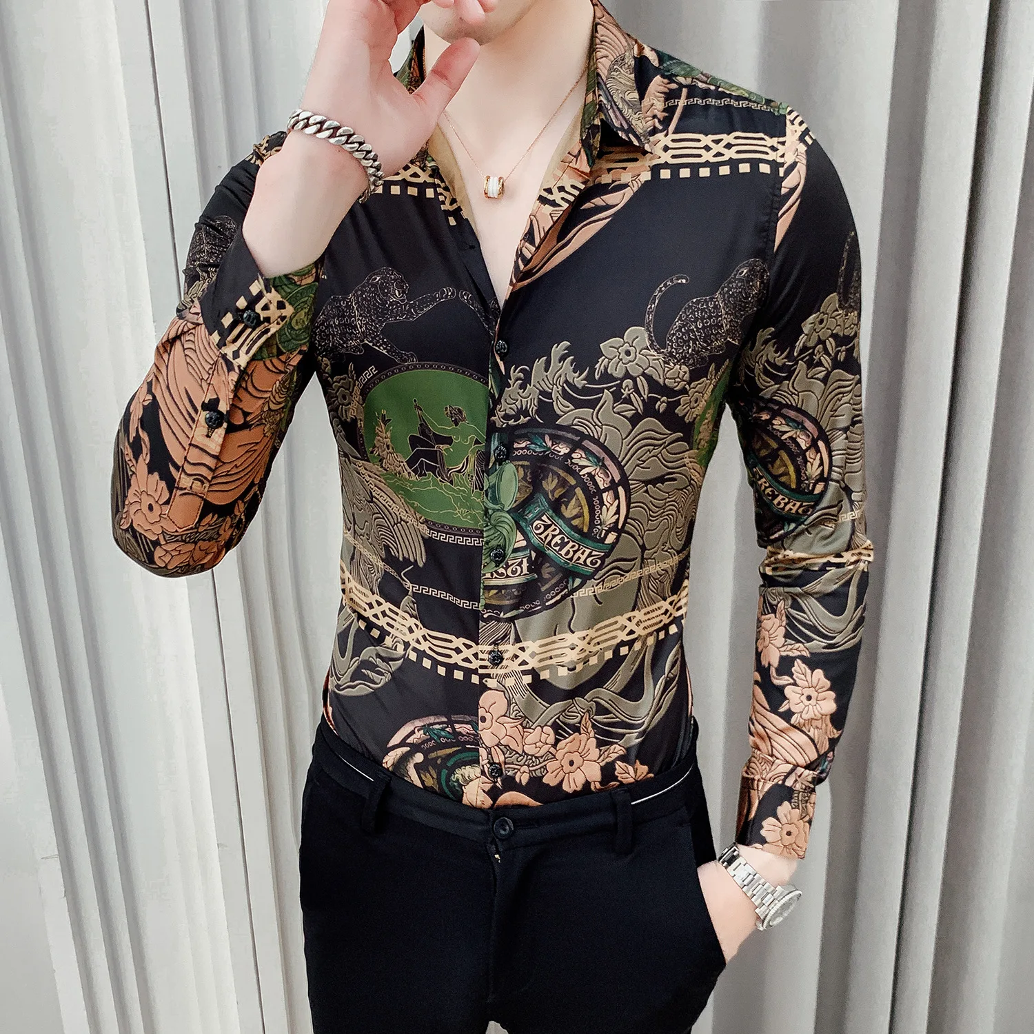 

2022 Spring New Shirt Fashion Shirt Men's Butterfly Print British Long Sleeve Shirt Camisa Social Masculina Korean Men Clothes