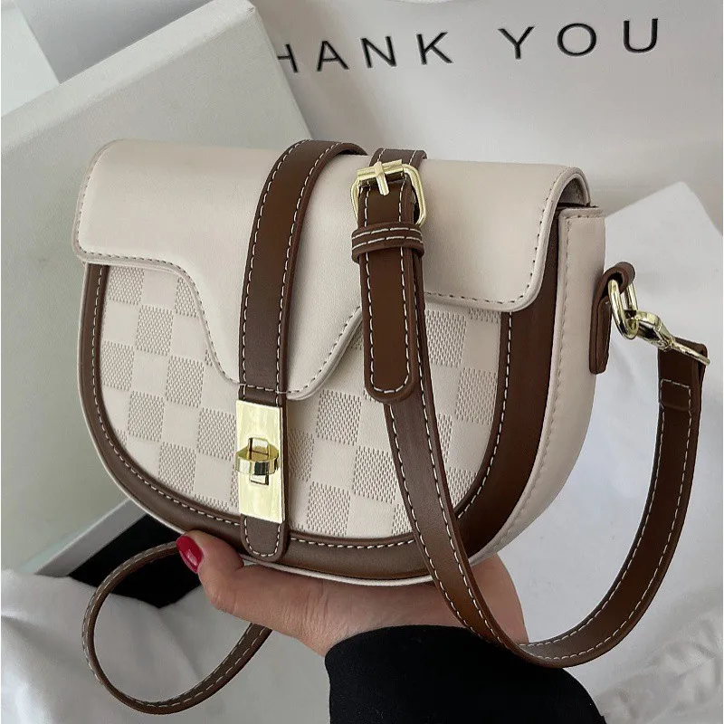 

2023 crossbody bag leather shoulder bag women's fashion satchel retro stitching saddle handbag senior texture small bag