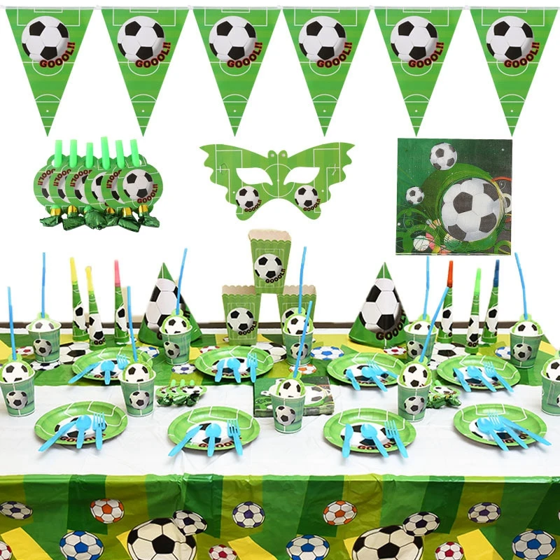 

Soccer Football Theme Kids Party Birthday Party Decoration Set Cup, Plate & Straw Bunting Loot Bag Tablecloth Party