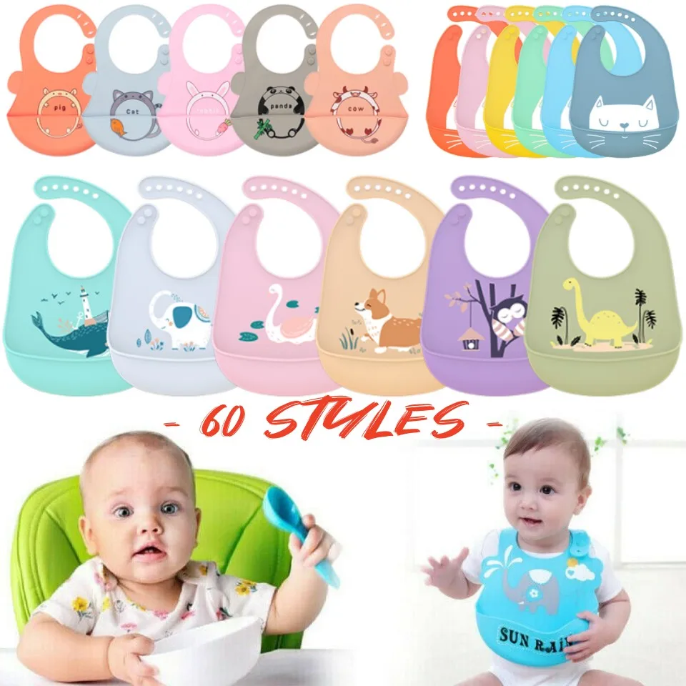 

Food Grade Silica Gel Bibs for Baby Boys Girls Meal Burp Cloths Ultrathin Waterproof Toddler Aprons Cartoon Image Saliva Towel