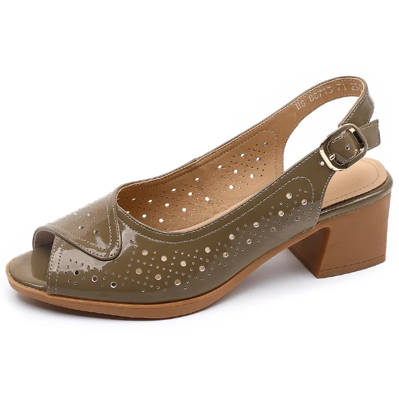

GKTINOO 2023 Summer Shoes Woman Open Toe Women Soft Cow Patent Leather High Heels Sandals Casual Hollow Sandals Plus Size 34-43