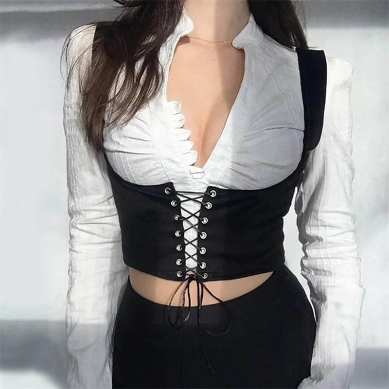 

Винтажный Обтягивающий корсет на шнуровке с ушками, аксессуары в готическом стиле, готический панк, сексуальный винтажный бандажный корсет