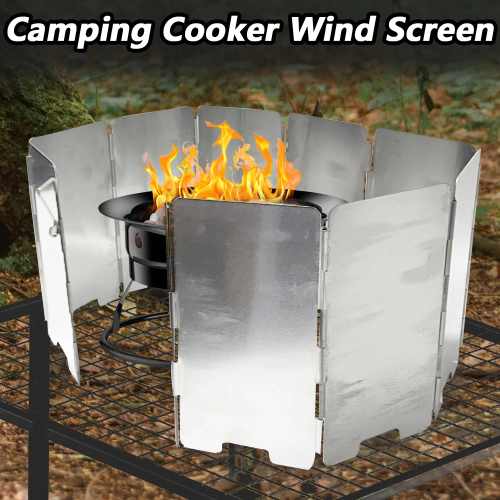 

9 Plates Foldable Gas Stove Windshield Outdoor Stove Wind Shield Outdoor Camping Cooking Burner Windproof Screen Aluminium Alloy