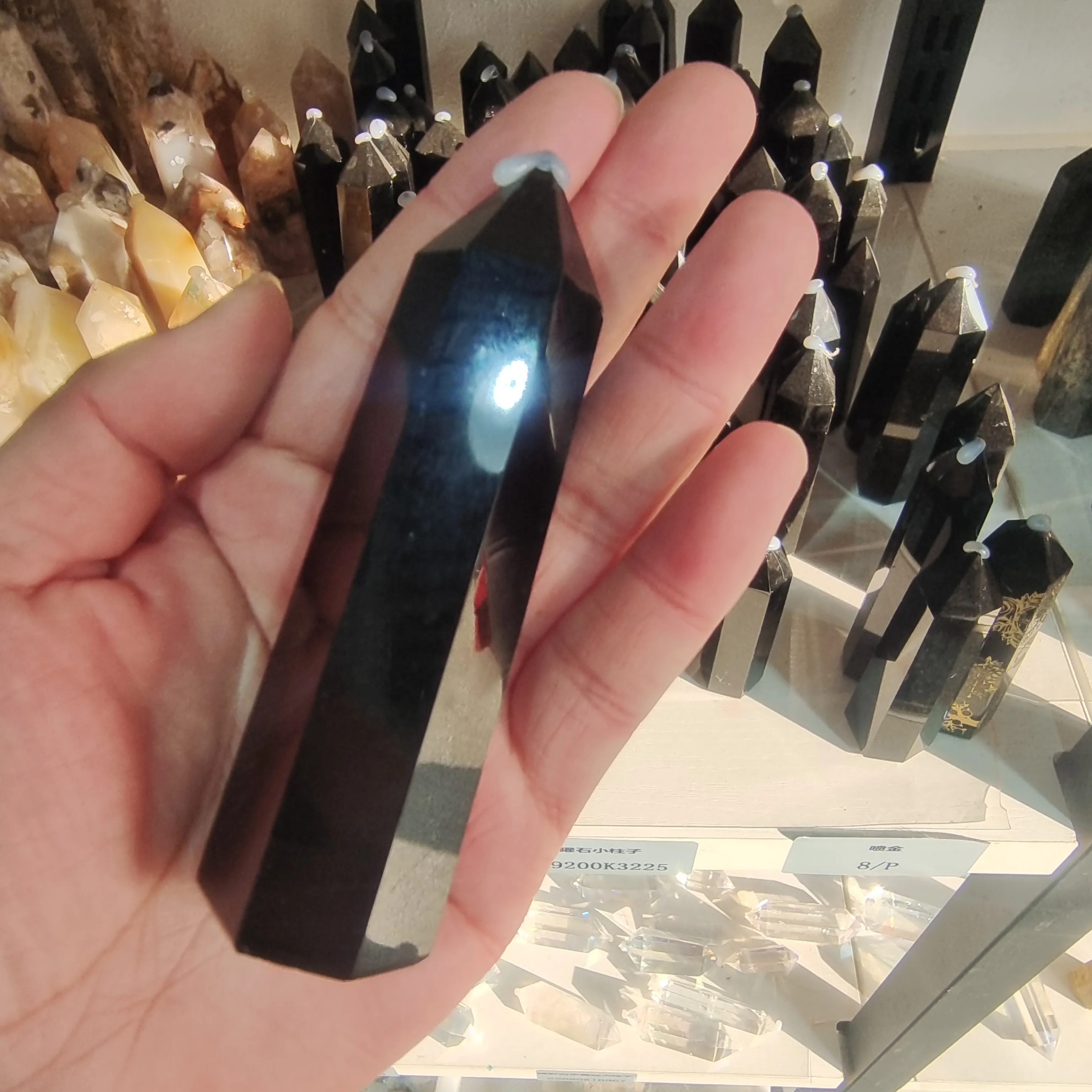 

1pc Natural Obsidian Crystal Point Tower Healing Energy Stone Reiki Obelisk Crystal Quartz Wand Home Decoration Pyramid DIY Gift