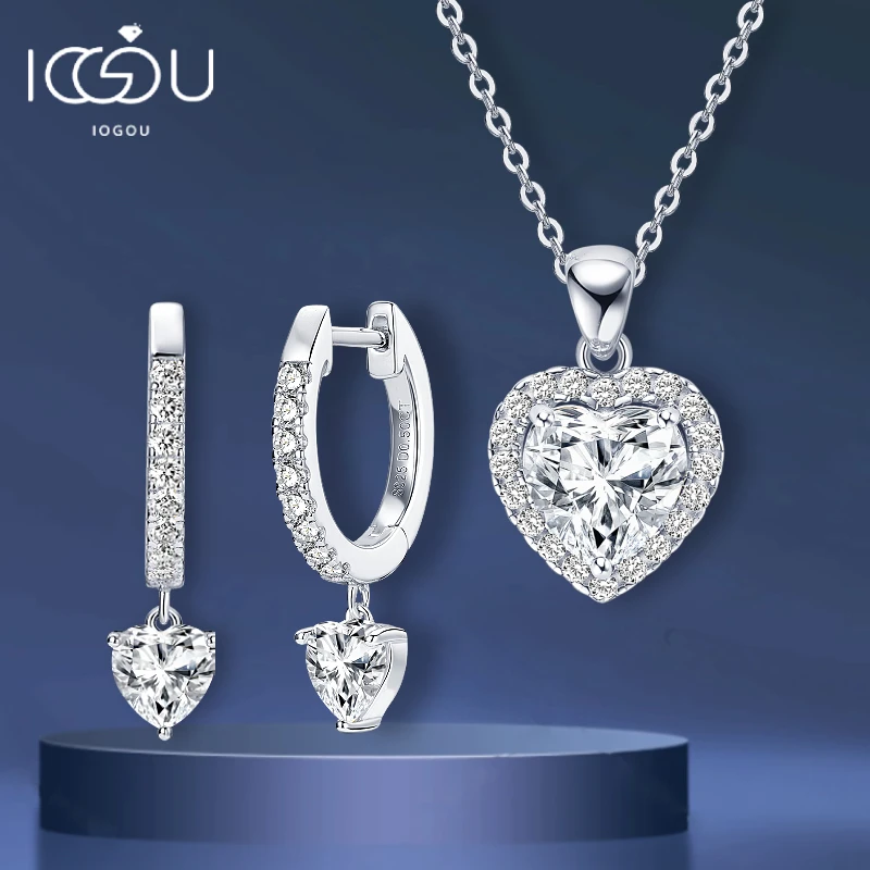 Ожерелье с кулоном в виде сердца из муассанита серебро 925 пробы CTW серьги-кольца