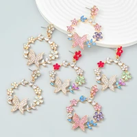 fashion rhinestones floral butterfly geometric earrings womens exaggerated classic dangle earrings banquet jewelry accessories