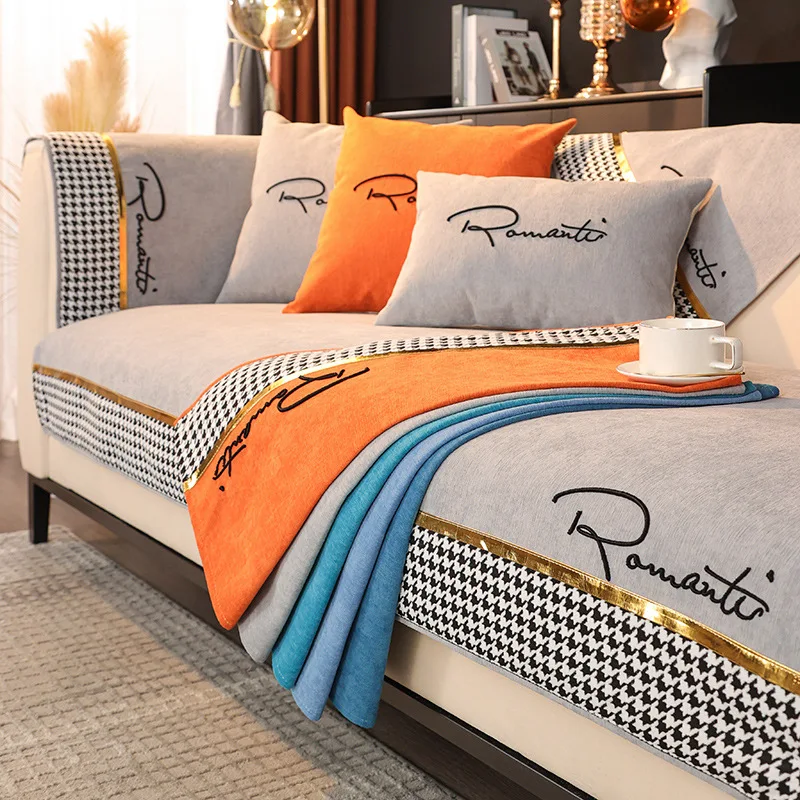 

Letter Embroid Sofa Cover Slipcovers L Shape Corner Sofa Covers for Living Room Non Slip Couch Cover Sofa Towel 1/2/3/4-seater