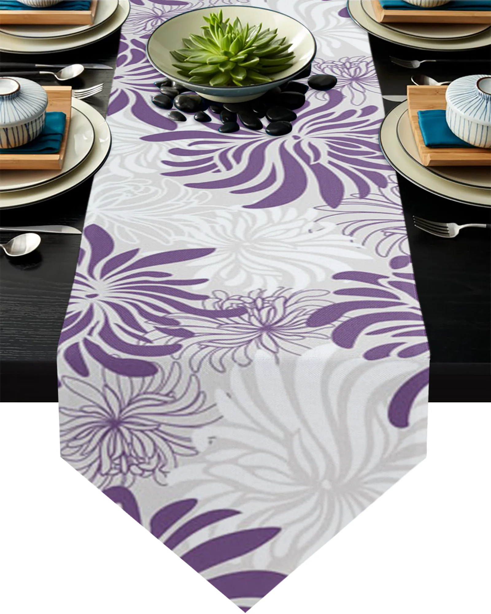 

Хризантемы с фиолетовой текстурой, современная настольная дорожка, свадебное украшение вечерние ринки, мероприятия, домашнее украшение, ск...