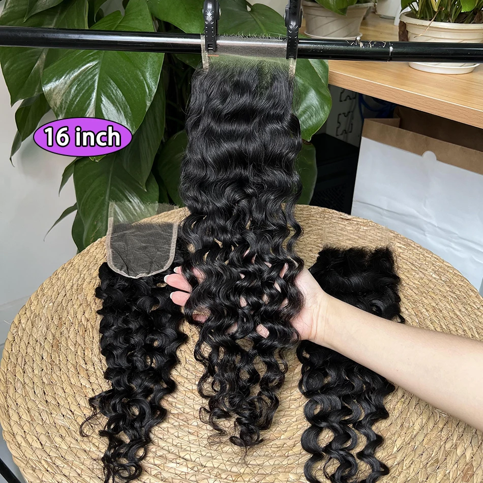 Фото Натуральные волосы Wate Wave 4x6 HD Invisible Lace Closure, предварительно обработанные, с осветленными узлами, на кружевной основе, натуральный черный цвет, 100% натуральные необработанные человеческие волосы. №3