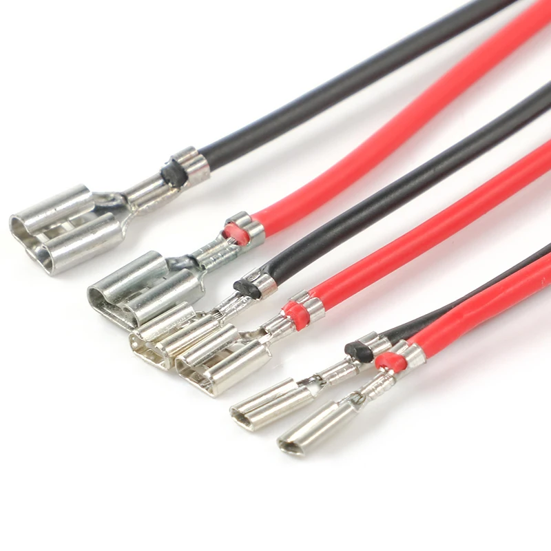 

10PCS/lot 2.8mm 4.8mm 6.3mm Tinned Feamle Spade Quick Splice Crimp Terminals With 20cm 30cm Red and Black 18AWG Cable Harness