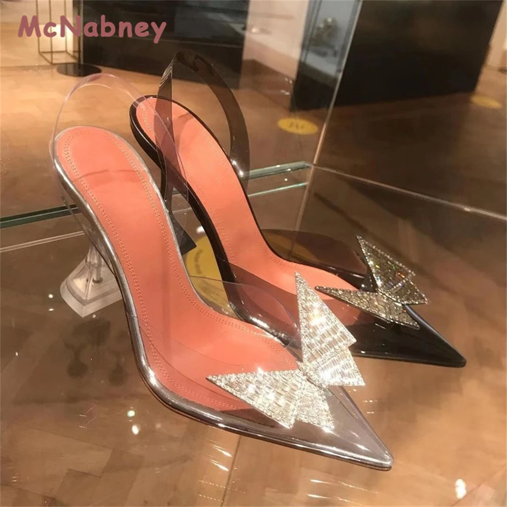 Crystal Butterfly Transparent Women Sandals Pumps Rhinestones Lady Shoes Summer Slingbacks High Heels Wedding Bridal Shoes