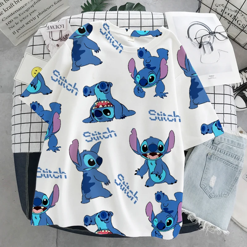 

Футболка Disney Stitch, женская футболка Zomer с мультяшным принтом, модная мужская футболка