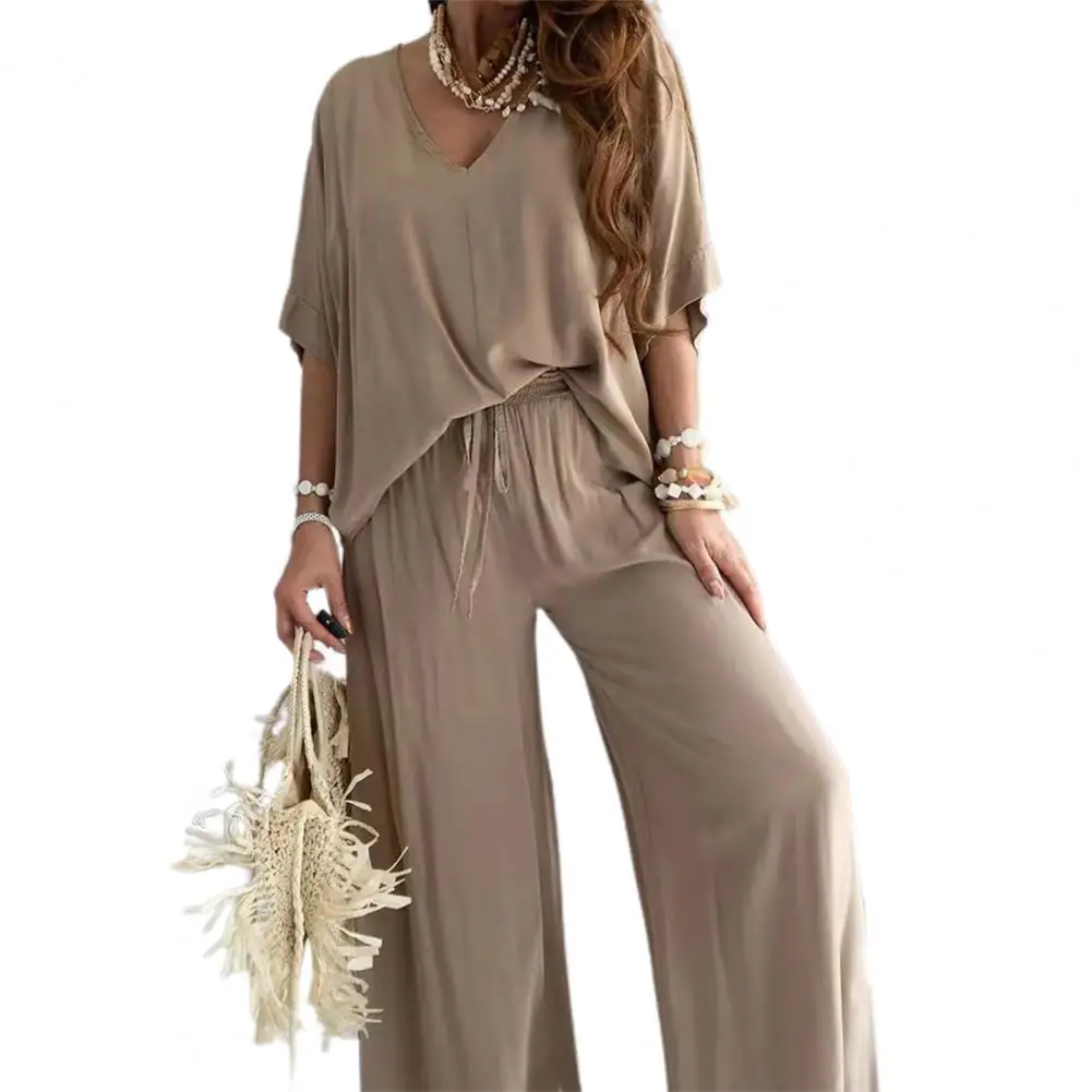 

Fashion Two Piece Set V-neck Batwing Sleeve Casual Loose Wide-leg Pants Summer Outfits For Women 2023 conjuntos de pantalones