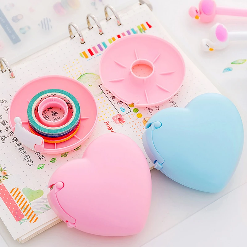 Cute Love Heart Tape Dispenser Kawaii Washi Tape Cutter Masking Tape Storage Holder Korean Stationery Office Desk Organizer