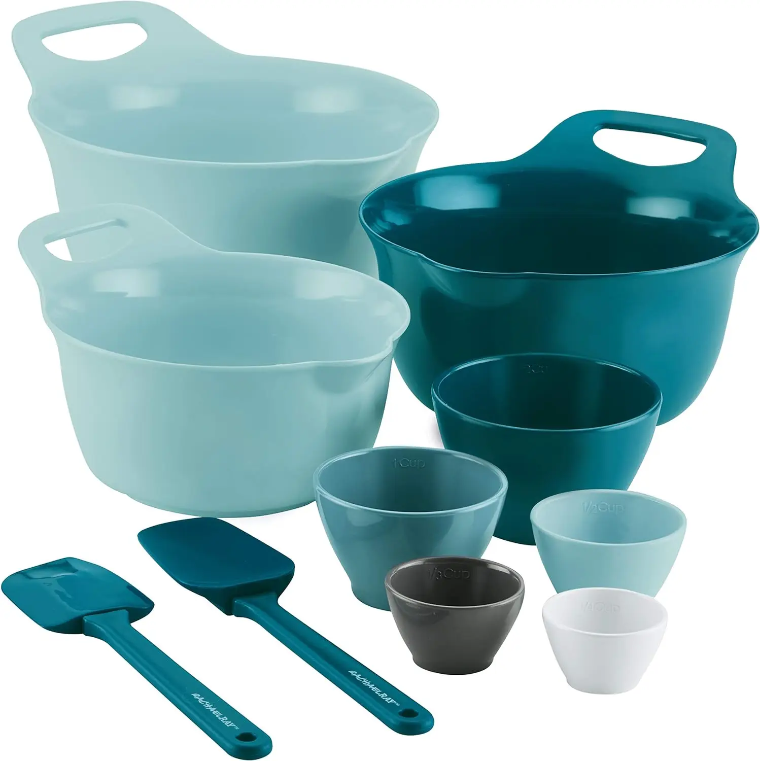 

and Gadgets and Measure Cooking / Baking Prep Set with Mixing Bowls, Measuring Cups, and Tools - 10 Piece, Light Blue and Teal