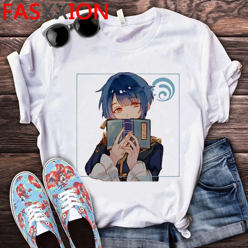 

Genshin Impact летний топ для мужчин Харадзюку kawaii Белая футболка tumblr винтажная одежда