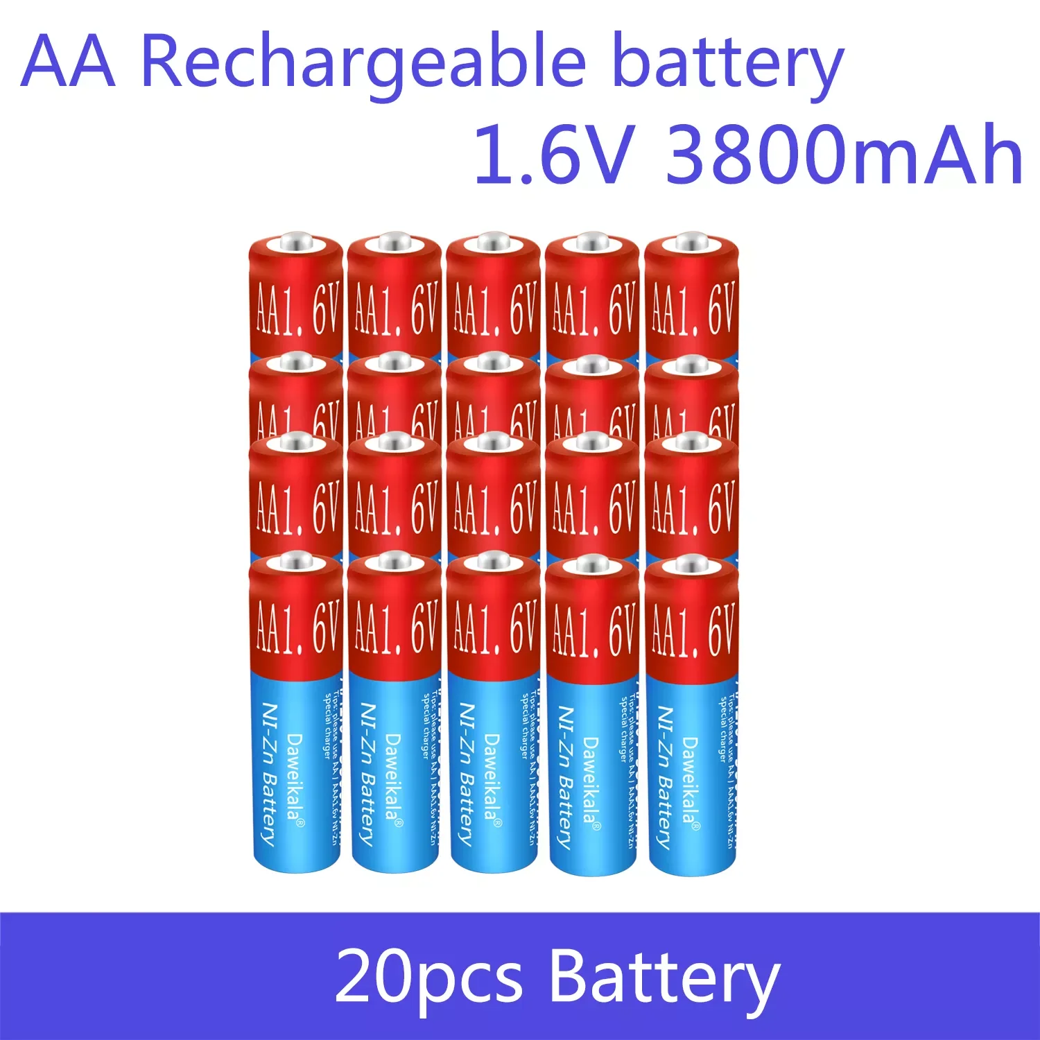 

20pcs/lot AA battery 3800mAh 1.6V Ni-Zn aa rechargeable battery Replace 1.5V/1.2V AA Battery for Toys Camera Remote control