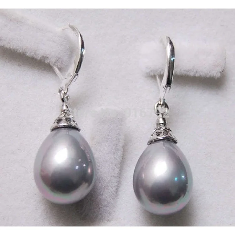 

Wholesale 12X16MM Grey South Sea Shell Pearl Drop Earrings