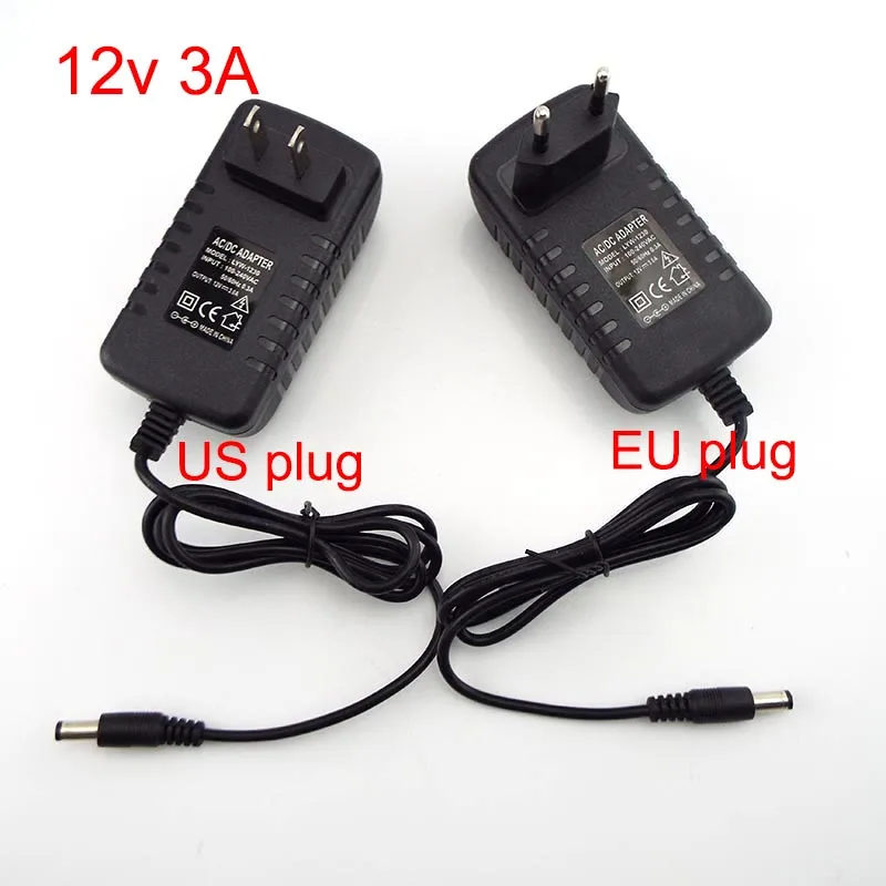 

12V 3A plug 3000MA AC 100V-240V DC Charger Adapter Power Supply Converter wall charging Transformer 5.5 for CCTV LED Strip light