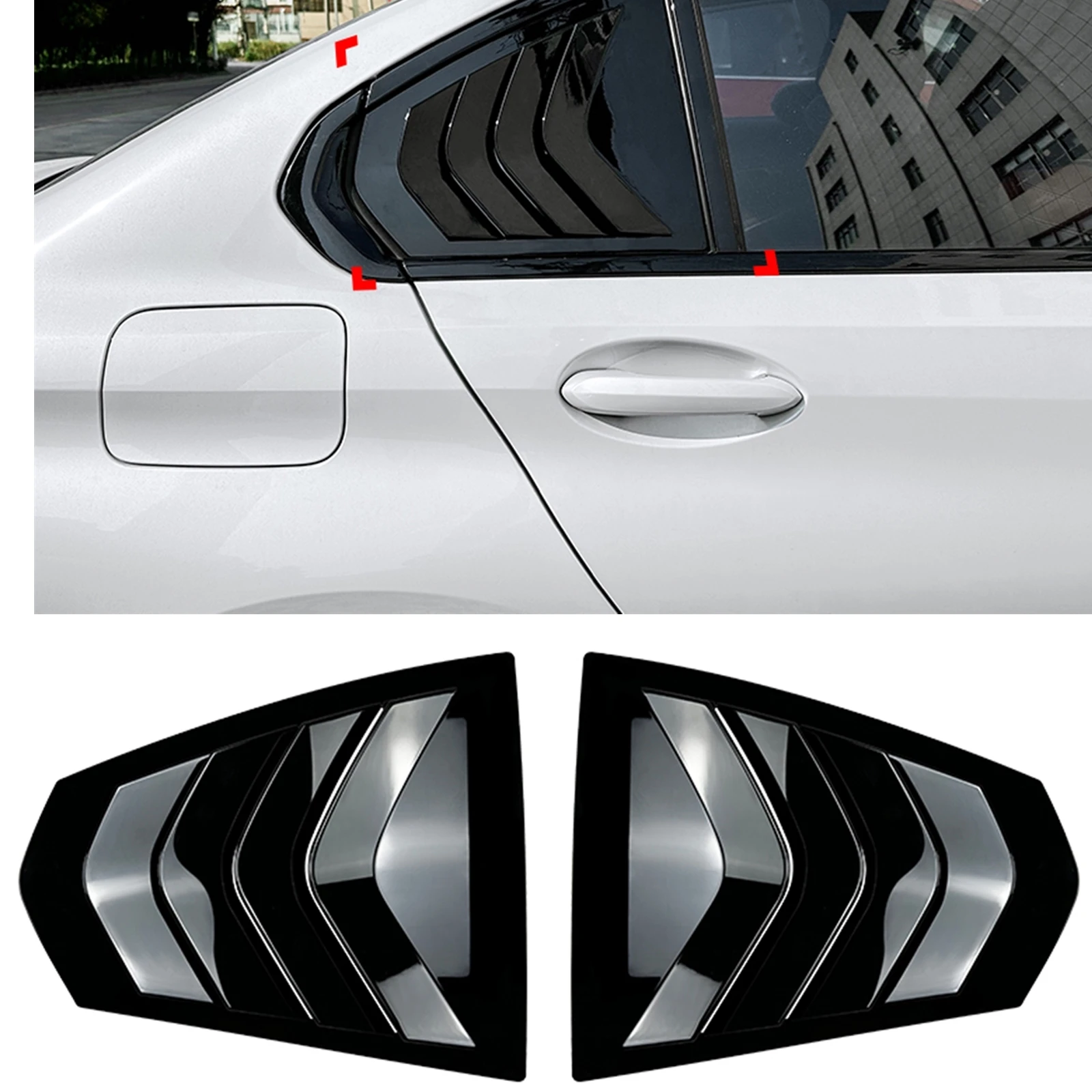 

2 Pieces Car Rear Side Window Shutter Trim Windshield Shade Blind Cover For BMW 3 Series G20 320i 325i 330i M340i 2019-2022