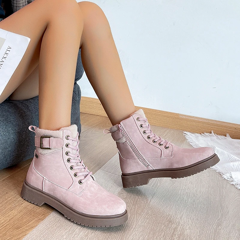 Women's Casual Boots Autumn and Winter New Low-heeled Thick-soled Boots Outdoor Fashion Lace-up Comfortable Women's Short Boots