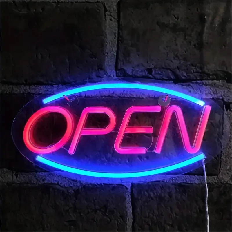 Фото Светодиодная неоновая вывеска OPEN, USB-неоновая вывеска, декор для стен спальни, сине-красная, индивидуальная световая вывеска для бизнеса, декор для дверей и витрин магазинов №3