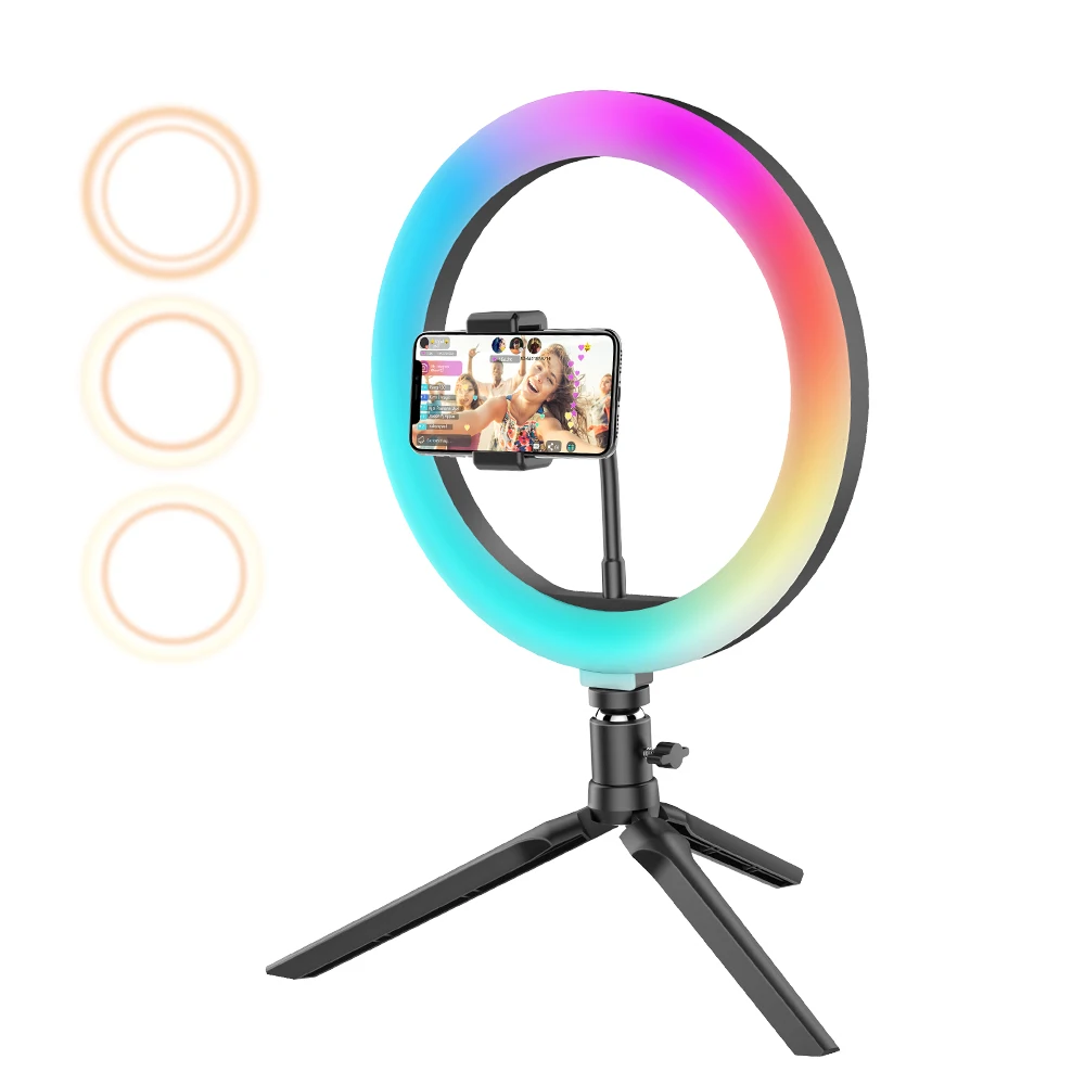 

SL5 10inch RGB LED Ring Light with Tripod Phone Holder Dimmable Selfie Ring Lamp for Vlog Living Youtube Photographic Light