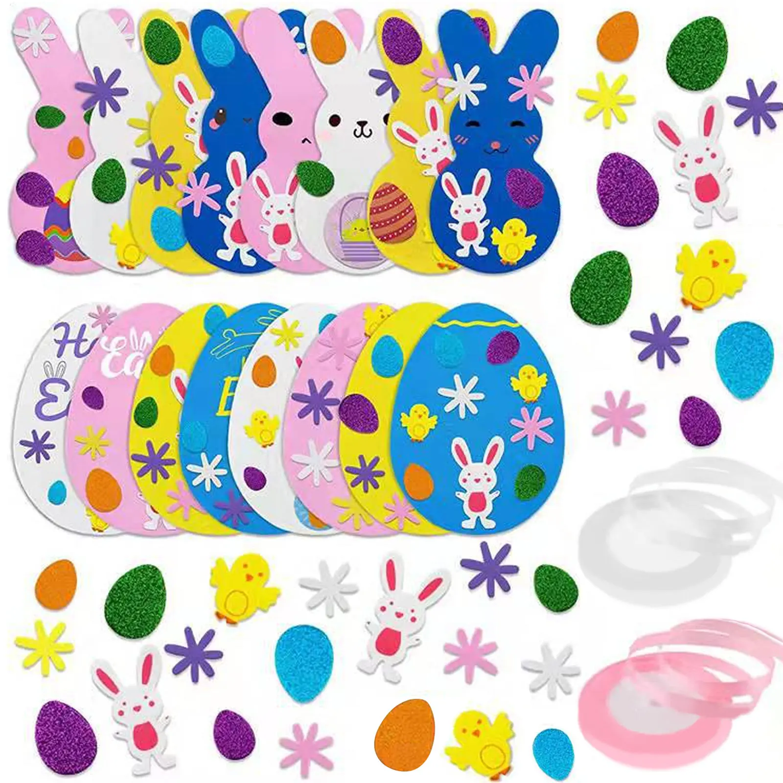 

Easter Foam Stickers Set Self Adhesive Stickers Glitter Egg Bunnies Chicks Flower Stickers DIY Easter Decorations for Kids