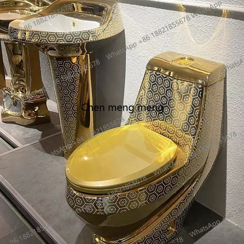 Фото Роскошный унитаз Royal Luxury с золотым гальваническим покрытием, круглый, для отелей, цельный, из позолоченной керамики №4