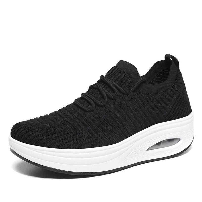 Fashion Breathable Mesh Women Shoes Wedges Heel  Ladies Knitting Sock Sneakers  Platform Vulcanize  Zapados Mujer