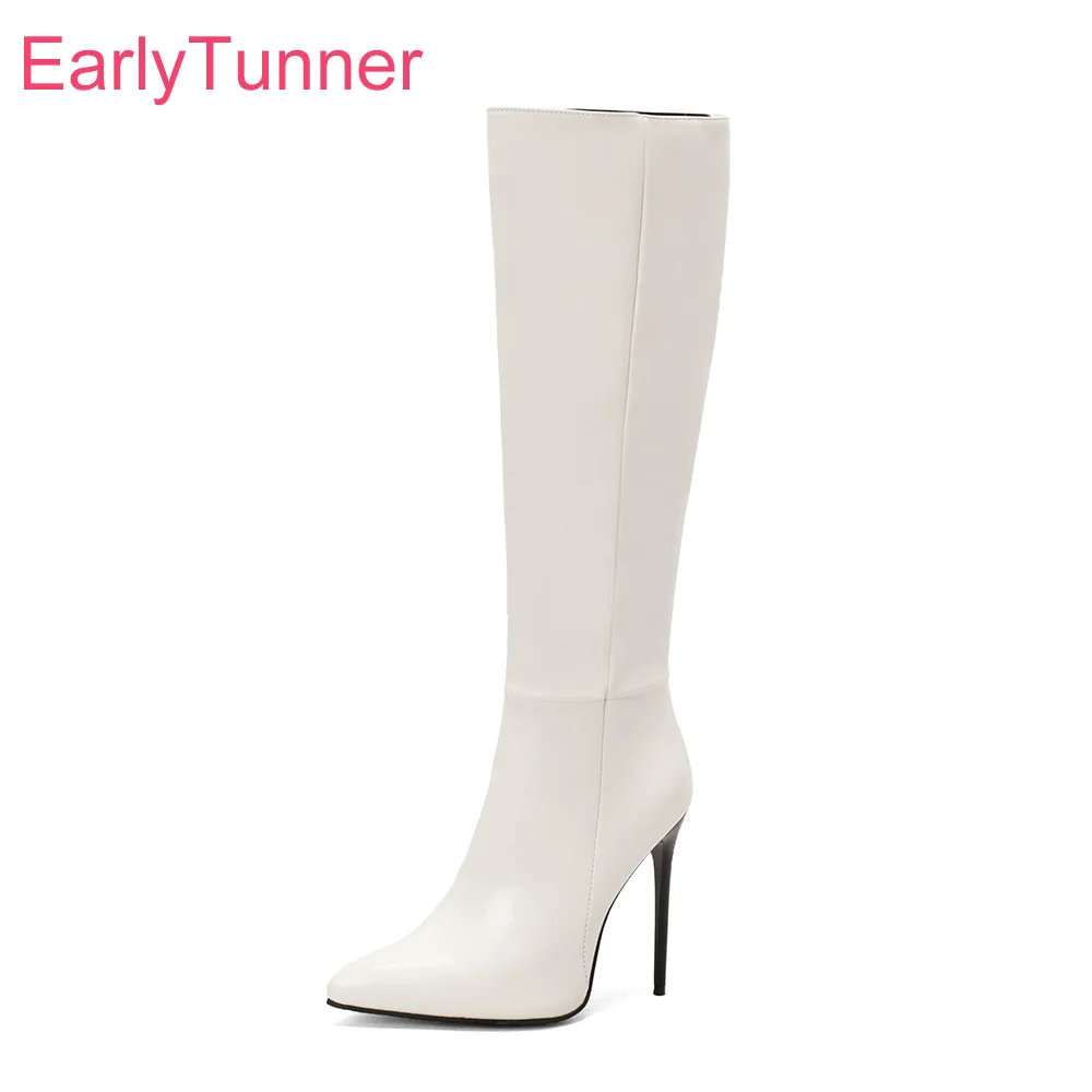 

Женские сапоги до колена, с острым носком, на тонком каблуке