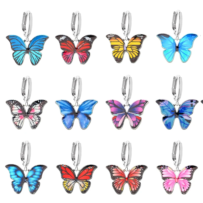 

3 Pairs Colorful Printed Butterfly Drop Earrings Acrylic Enamel Glazed Women Elegant Vintage Party Earrings Jewelry Set Making