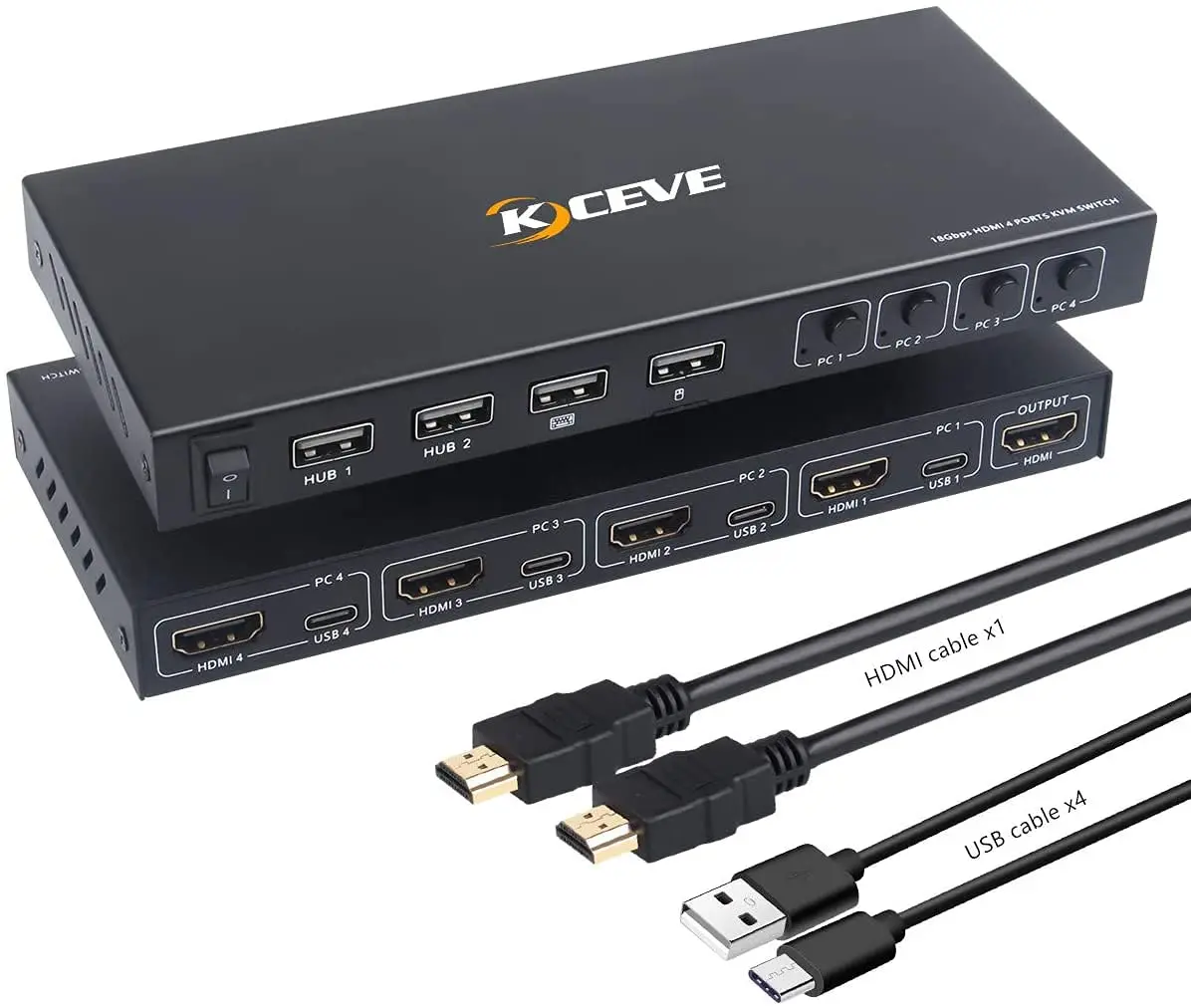 KCEVE HDMI KVM переключатель коробка, 4 в 1 выход UHD 4K @ 60 Гц, USB переключатель с 4 USB2.0 Hub,
