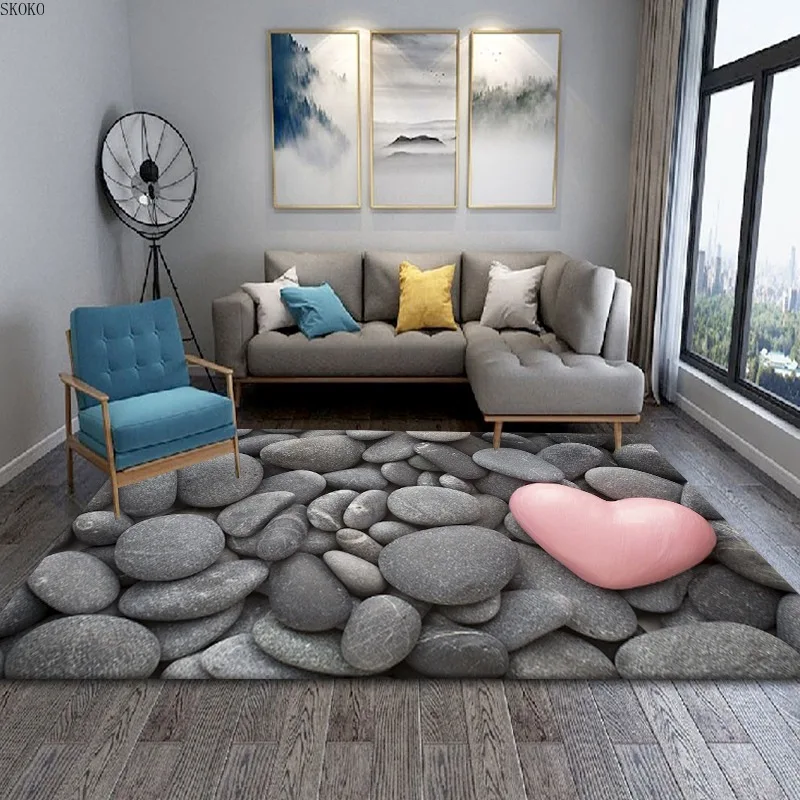 

Personality New Cobblestone Visual Carpet Living Room Sofa Carpet Decoration Floor Mat Home Room 3d Full Bedside Blanket