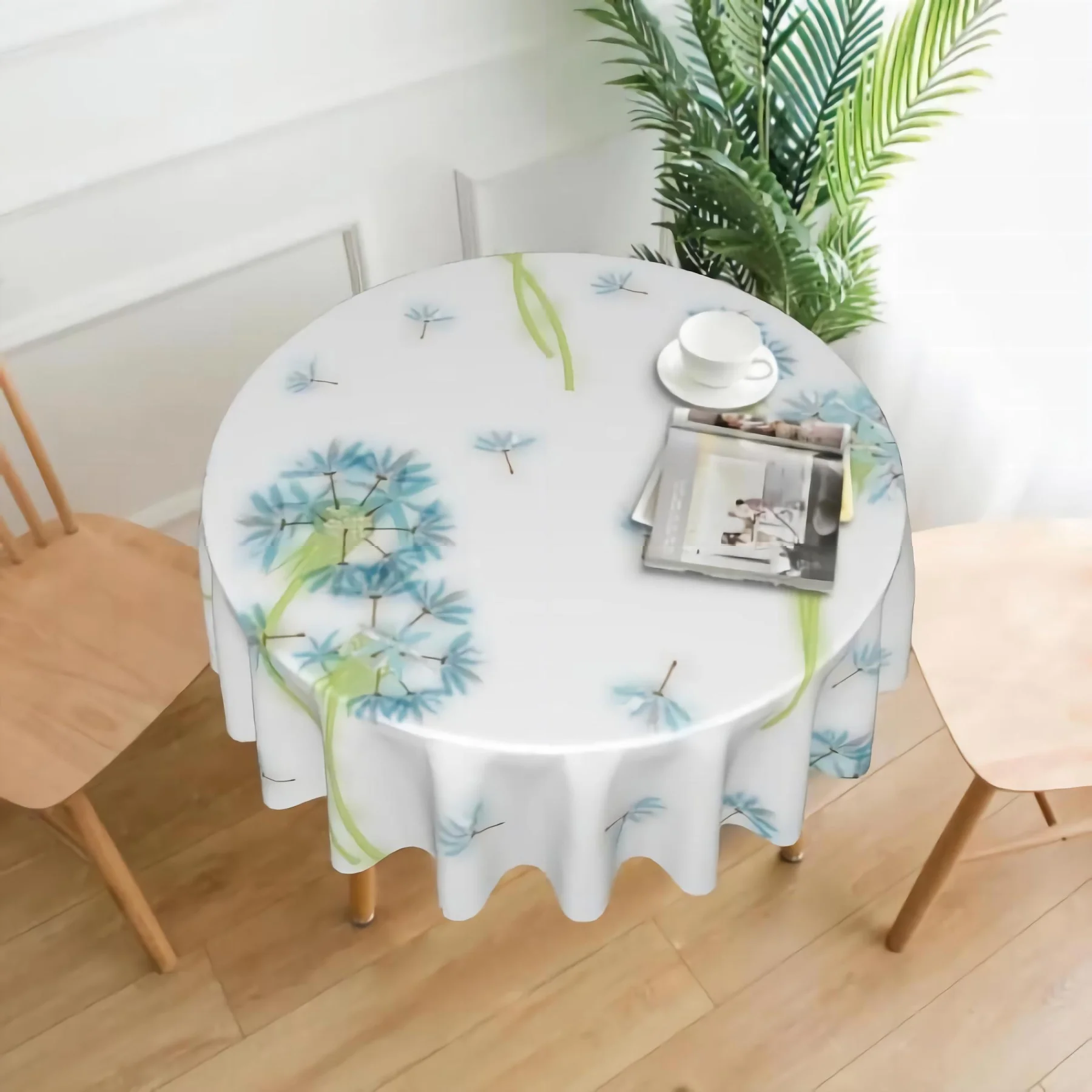 

Blue Cornflower Tablecloth Watercolor Floral Table Cloth for Round Tables Waterproof Table Cover for Kitchen Dining Room 60 Inch