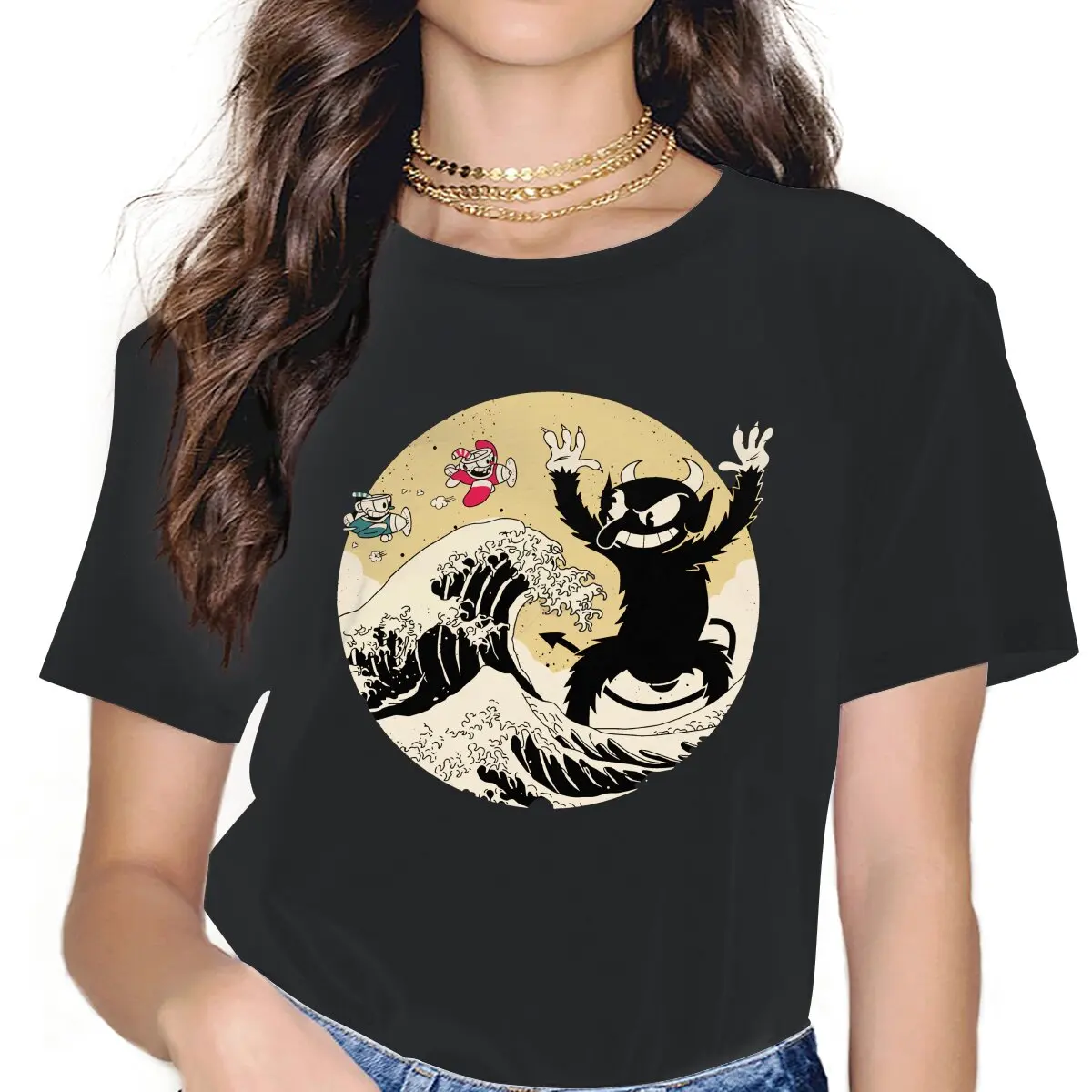 

Футболка женская в стиле ретро с коротким рукавом и круглым вырезом