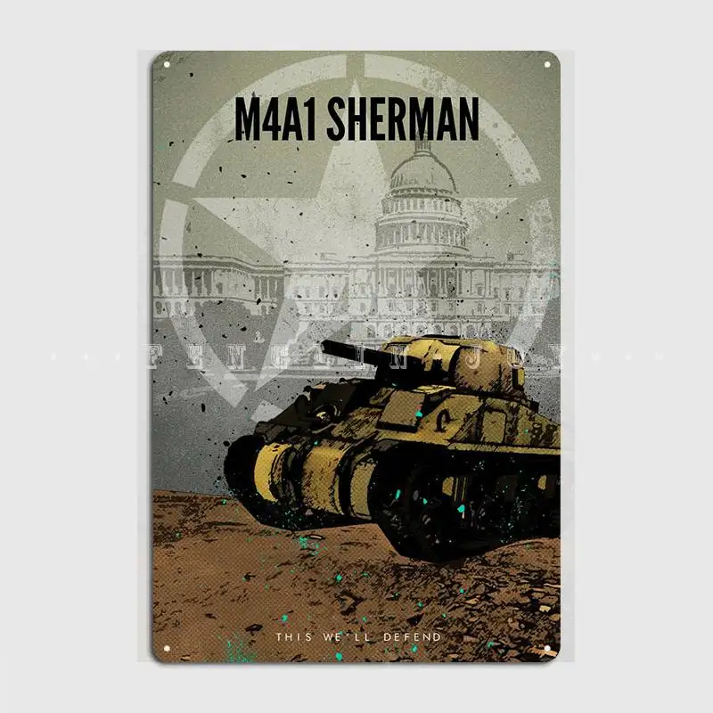 M4a1 Sherman Tank Metal Plaque Poster Wall Pub Home Design Mural Painting Tin Sign | Plaques & Signs