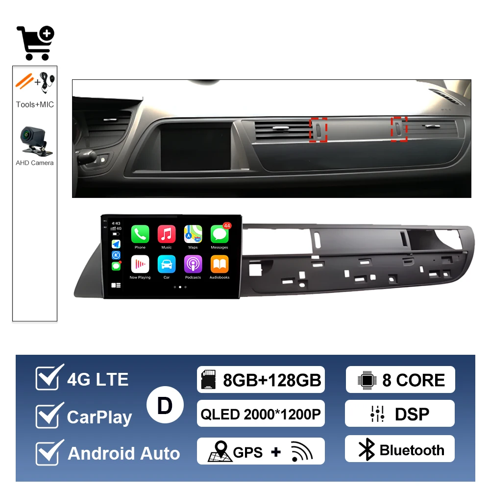 Беспроводной Carplay для Citroen C5 2008 2009 2010-2016 Android АВТО Автомобильный радиоприемник Мультимедийный плеер GPS-навигация WIFI DSP Стерео BT