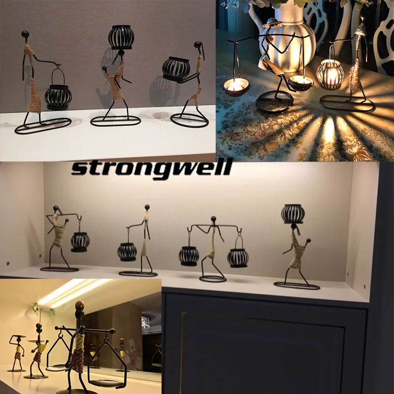 Strongwell Nordic Metal Doll Candlestick Handmade Art Crafts Figurines Abstract Character Candle Holder Home Decoration Gift | Дом и сад