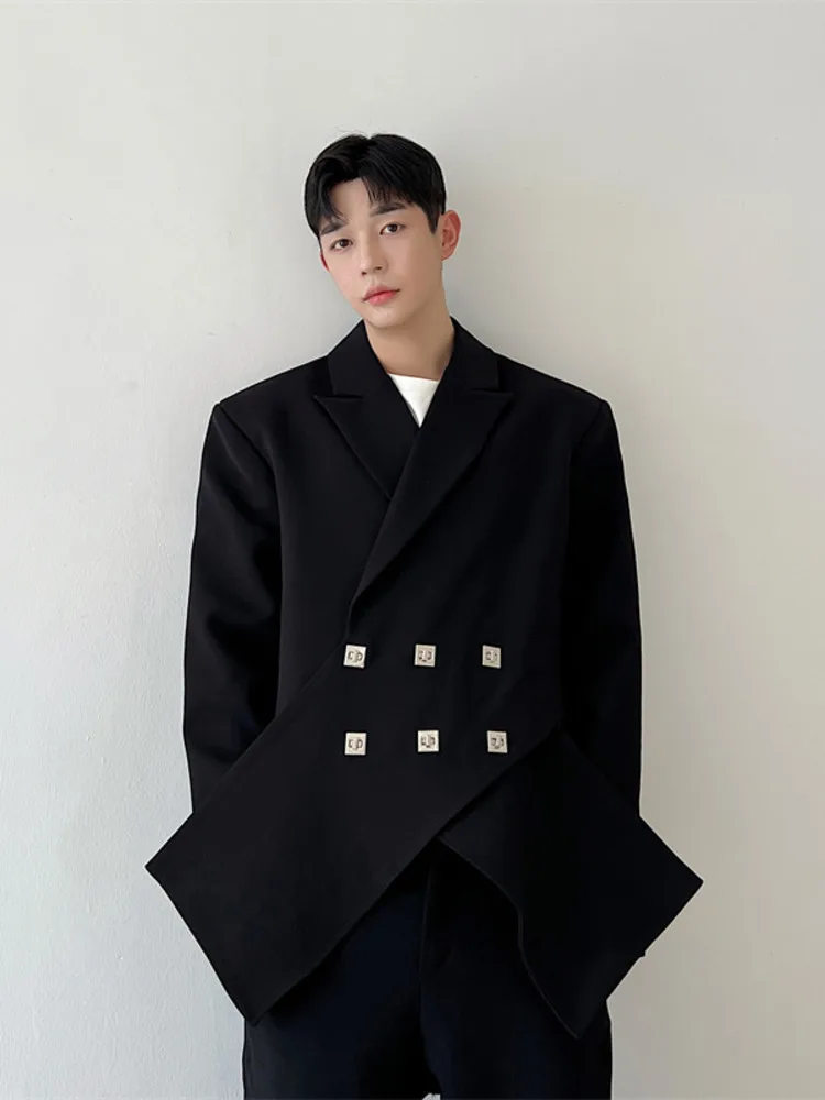 

Мужская одежда SYUHGFA, индивидуальный перекрестный дизайн, трехбортный костюм для мужчин, осень 2023, корейские свободные простые блейзеры с дл...