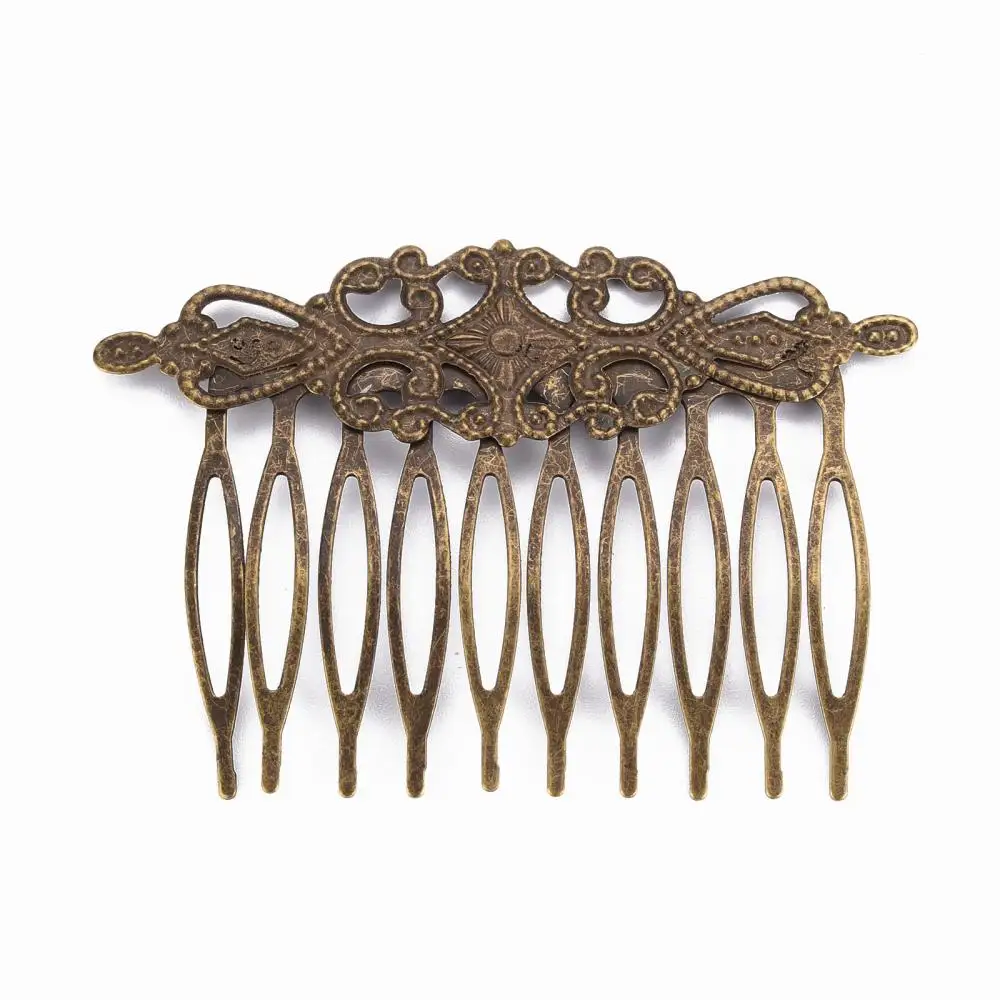 

NBEADS 10PCS Iron Hair Comb Findings with Brass Flower Antique Bronze 38x52mm Flower: 20x65mm