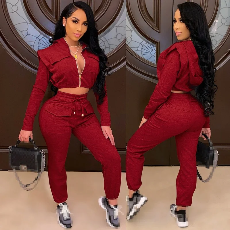

New Fashion Two Piece Sportswear Suit Women Club Suit Sexy Temperament Commuter Zipper Slim Ladies Fashion Two Piece Suit 2022
