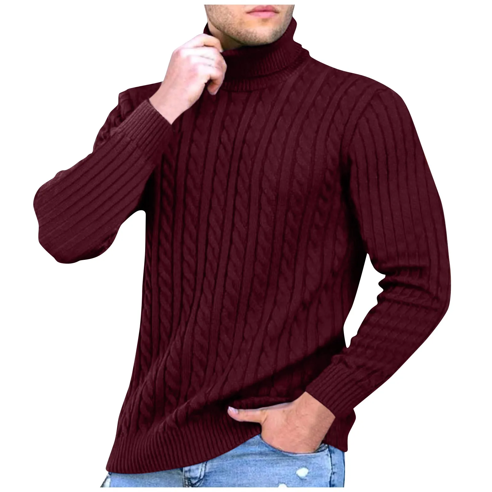 

Winter New Men'S Cashmere Sweater Turtleneck Waffle Solid Pullovers Thick Casual Sweater Loose Youth Knit Bottoming Pullovers