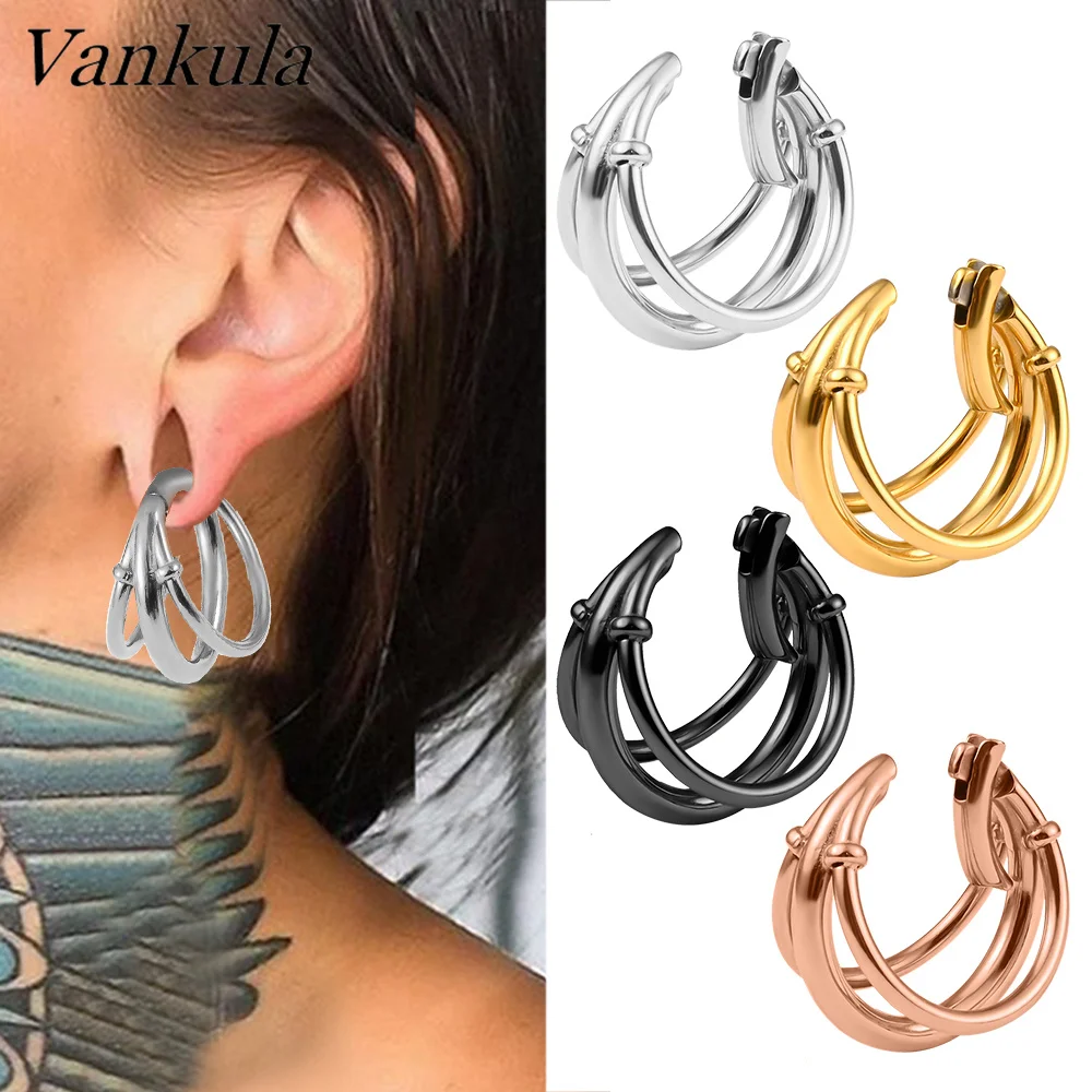 Vankula 10PC Stainless Steel Ear Weight Spring Clasp Ear Hangers Fashion Big Hoop Plugs Tunnels Gauges Body Piercing Jewelry