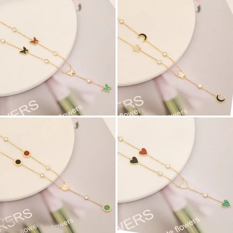 Ins Butterfly Shell Chain Pendant Necklace for Women Fashion Heart Round Star Moon Choker Wedding Friends Beach Jewelry Gift