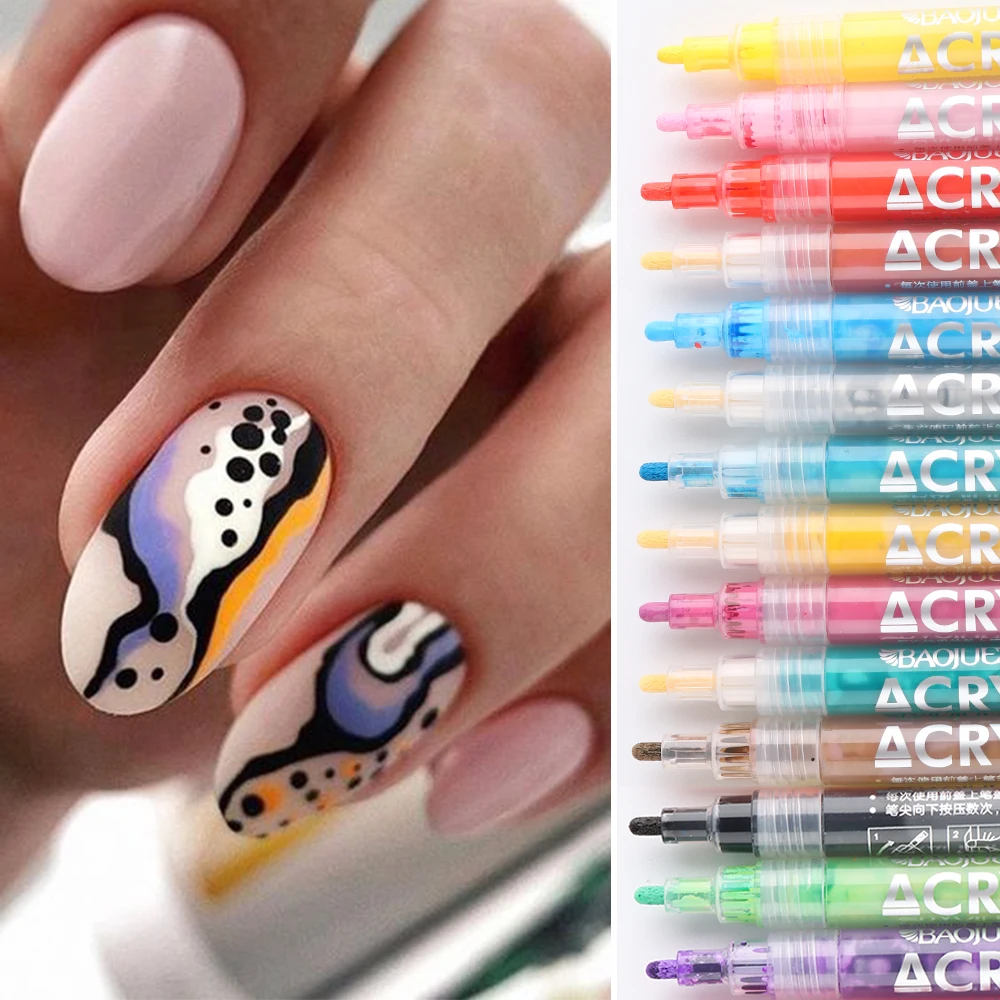 12Pcs Nail Art Graffiti Pen Set Waterproof Drawing Marker Pe