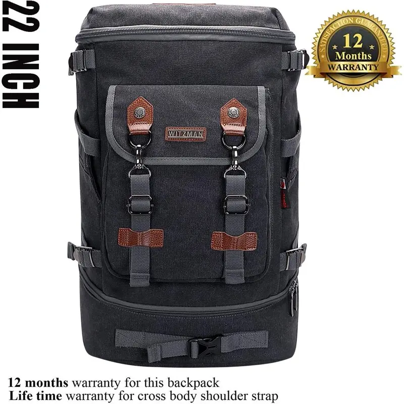 Travel Backpack for Men Carry On Vintage Canvas Backpack Duffel Bag A568 Black