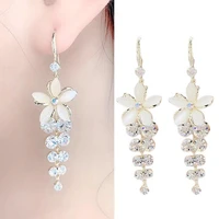 1 pair women earrings flower shape shiny rhinestone all match long drop earrings for gift