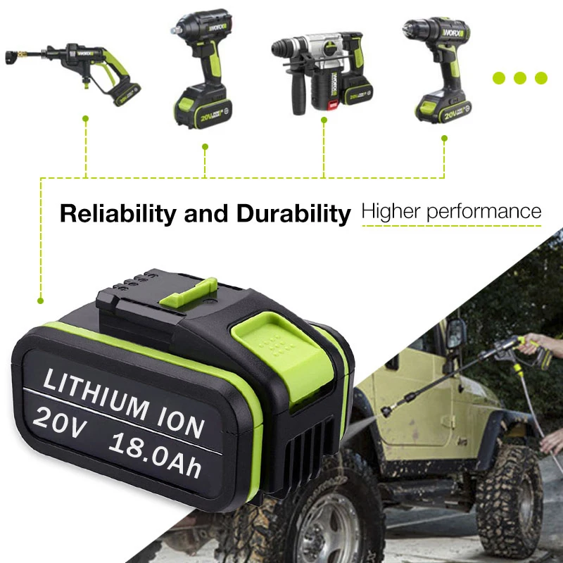 

2023 NEW 20V18000mAh Lithium Rechargeable Replacement Battery for Worx Power Tools WA3551 WA3553 WX390 WX176 WX178 WX386 WX678